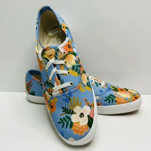 Rifle Paper Co x Keds : Womens Blue Floral Champion Lace Up Sneakers - Size 9.5 - Picture 3 of 4